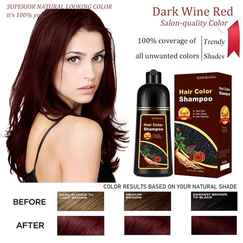 Skiennix Dark Wine Red Hair Dye Shampoo - 100% Gray Coverage for Men & Women | Instant Long-Lasting Color
