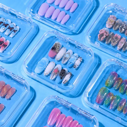 Raisetip 16 Pcs Acrylic Press on Nail Storage Box with Adhesive Double Sided Tape, Press on Nails Packaging Fake Nail Storages Case for Fake Nail Storage Nail Display Nail Salon