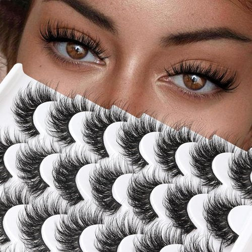 Losha Lashes 14 Pairs Fluffy False Lashes Soft Handmade Fake Eyelashes Vegan Cat Eye Lashes that Like Lash Extensions (P01)