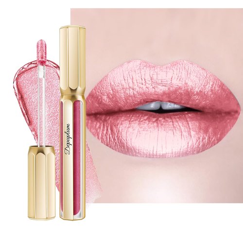 Depuplum Metallic Pink Lipstick - Long Lasting Hydrating Formula | Full Coverage Shimmer, DP114 Daytime