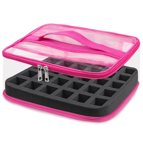 Subay Nail Polish Organizer, Clear Nail Polish Storage Organizer Case Holds 30 Bottles, Portable PVC Nail Travel Bag for Nail Polish Display, Nail Supplies Kit Bag for Nail Tech Organization, Rose Red