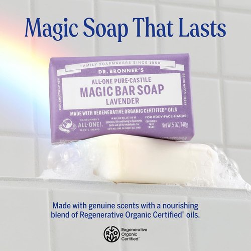 Dr. Bronner's Pure-Castile Soap Bars - Vegan, Organic & Regenerative Oils - Variety 3-Pack: Peppermint, Lavender, Unscented