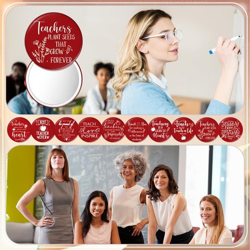 Geelin 20 Pcs Teacher Appreciation Gifts Bulk Mini Compact Makeup Mirrors Gift for Womens History Month Teachers Team Group(Red Bottom)