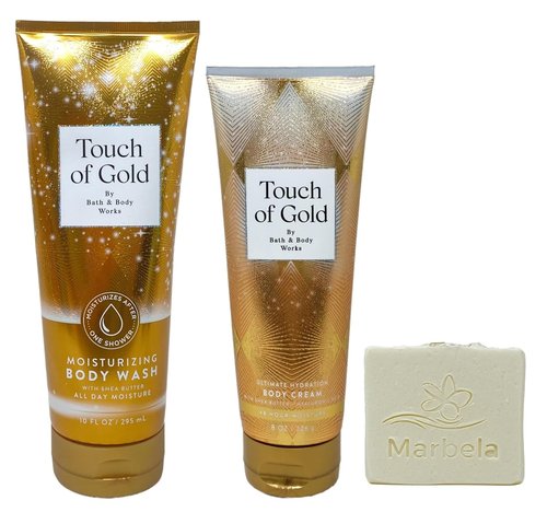 Bath & Body Works Touch of Gold Body Wash & Cream Duo Set with Natural Oats Bar Soap - Full Size