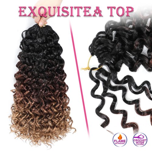 Gogo Curl Crochet Hair 14 Inch 7 Packs Curly Crochet Hair for Black Women Deep Wave Crochet Hair Beach Curl Crochet Hair Synthetic Braiding Hair Extensions (14 Inch 7 Packs 1B/30/27)