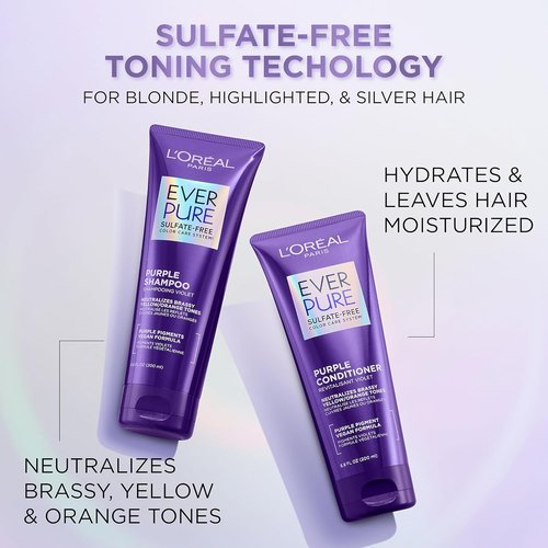 L’Oreal Paris Brass Toning Purple Shampoo - Sulfate Free for Blonde & Silver Hair | 6.8 Fl Oz