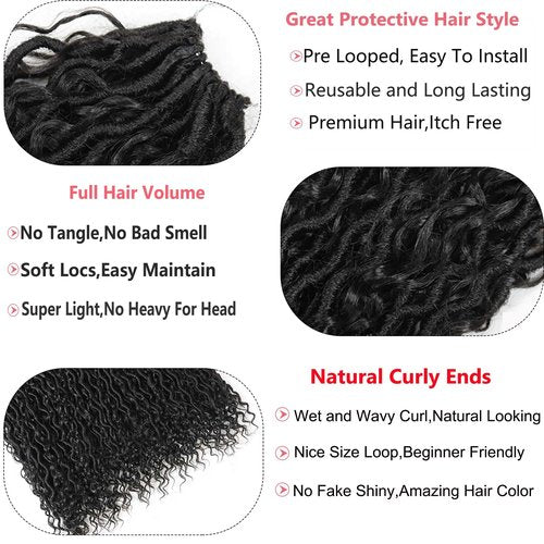 Ahrencan Boho Goddess Locs Crochet Hair 18 Inch, 7 Packs With Curly Ends, Soft Pre-Looped Hippie Locs for Women (18in, Pack of 7, 1B#)