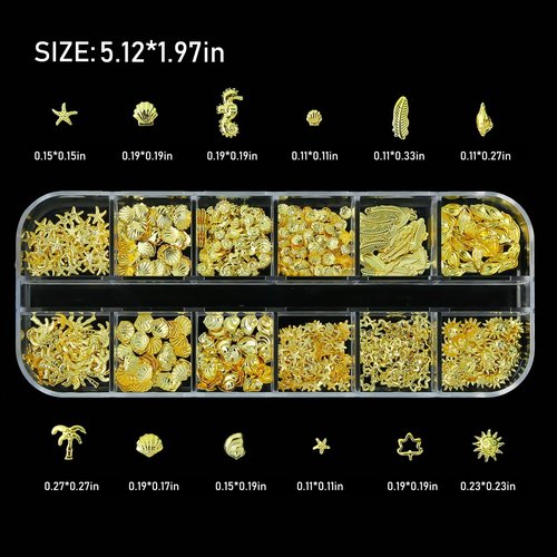 SILPECWEE 4000Pcs/4 Boxes 3d Metal Nail Art Studs Gold And Silver Nail Charms Rhinestones, Star Moon Ocean Theme Nails Design Rivet Stud Gem Jewelry Decoration Manicure Supplies