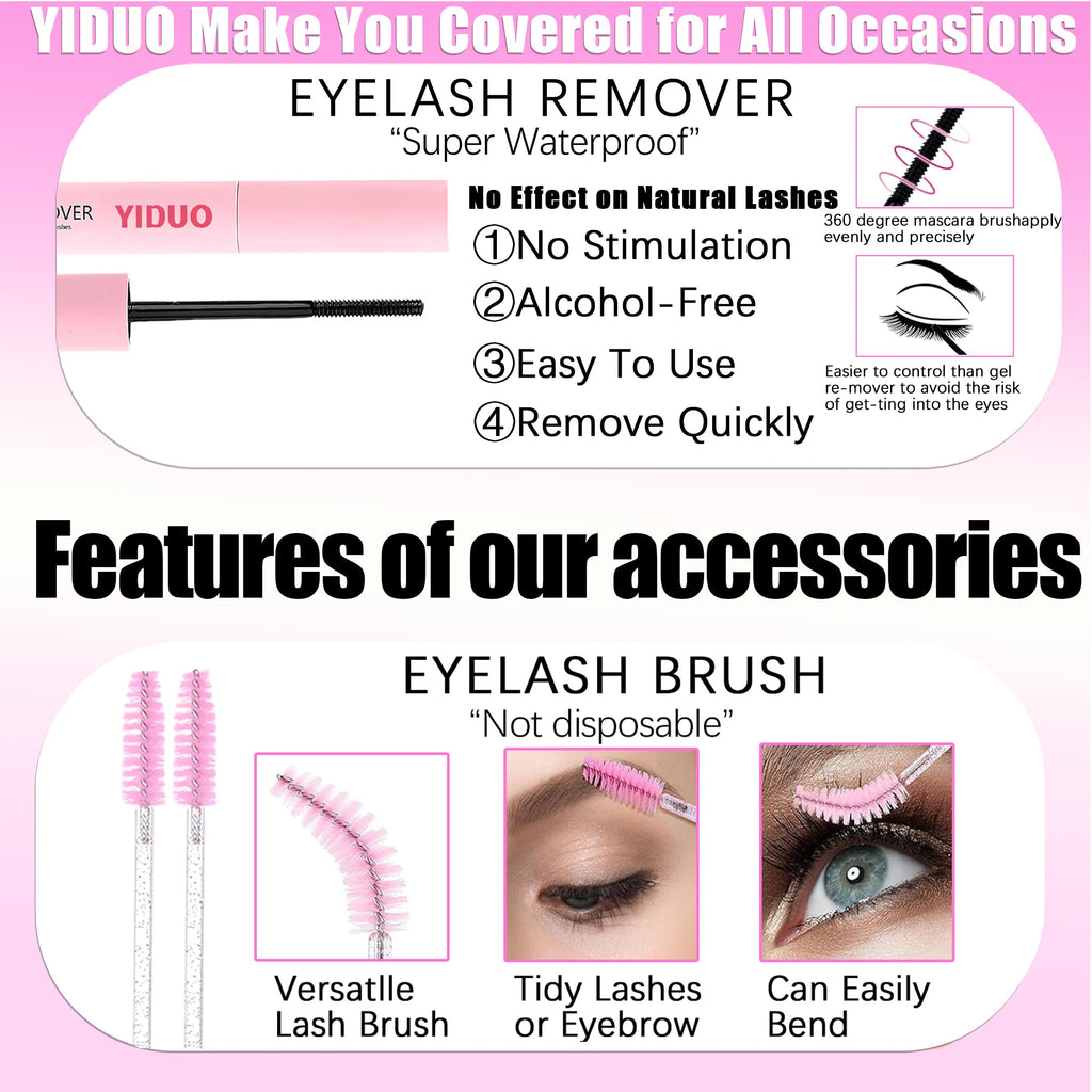 YIDUO Lash Clusters Kit 200D+300D+Spikes+Bottom Cluster Lashes Extensions Kit with Lash Bond and Seal |Tweezers |Removers |Eyebrow Brush (200D+300D-10-18MIX Thick Kit)
