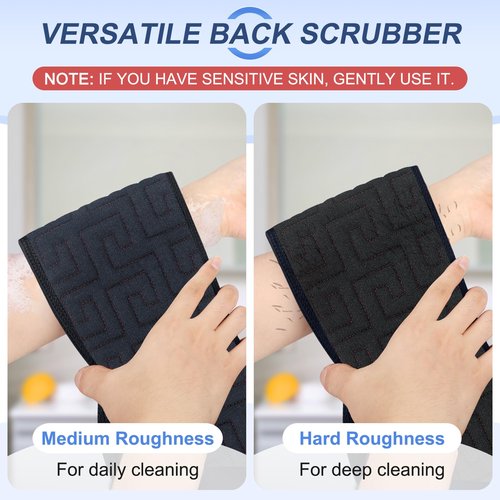 dodiff Exfoliating Back Scrubber for Shower, Double-Sided Widened Back Scrub Washcloth with Handles for Use in Shower, 39 Inches Body Exfoliator Bath Tool to Clean Your Body Deeply for Men & Women