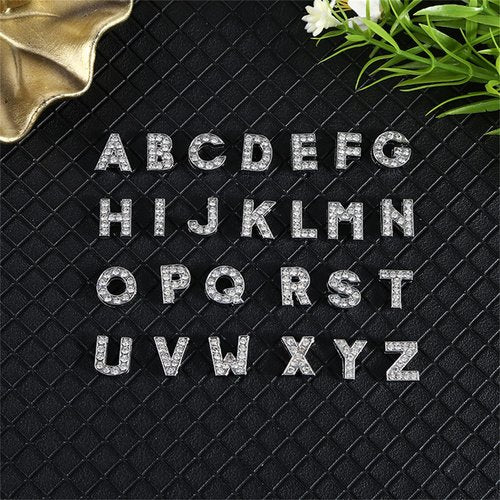 Letter Nail Charms Silver Alloy 52 Pcs, 3D Glitter Letter Charms for Nails Crystals English Alphabet Diamonds Metal Gems Nail Rhinestones Shiny Nails Art Jewels Supplies for DIY Manicure Accessories