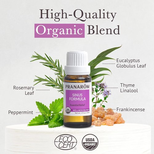 Pranarom - Organic Sinus Formula Essential Oil Blend for Wellness | 15ml Aromatherapy