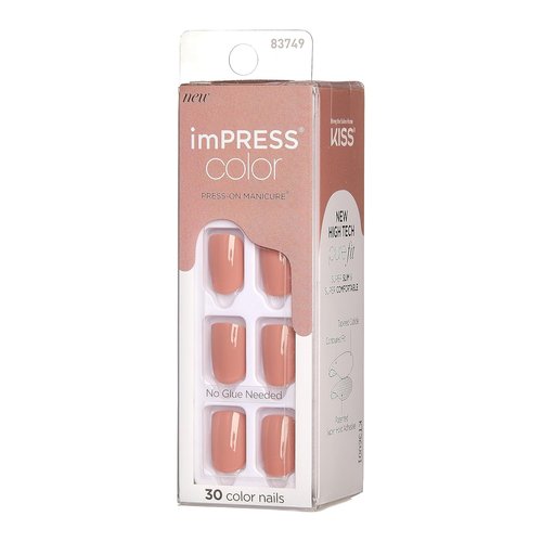 KISS imPRESS Press-On Nails - No Glue, Short Squoval Shape, Pink 'Sandbox' Color | 30 Nails & Accessories Included