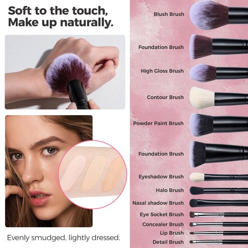 BS-MALL Makeup Brush Set with Waterproof Travel Bag & Makeup sponges -26 Pcs Set Triangle Puff & Face Washing Puffs,Face Wash Headband Wristband for Travel Go Camping Gift & Makeup Beginners (Pink)