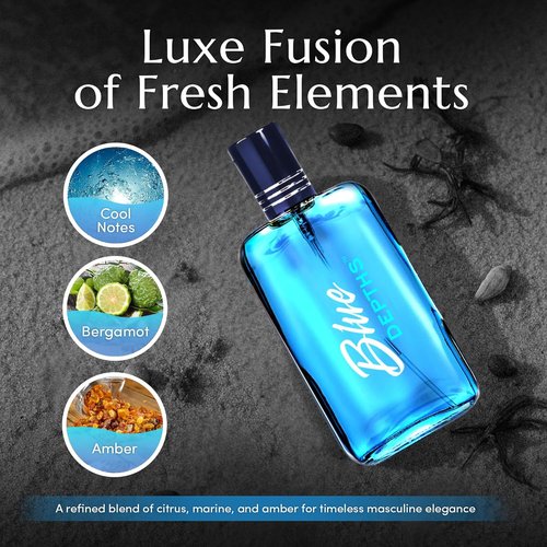 PB ParfumsBelcam Blue Depths Eau de Toilette Spray - 3.4 Fl Oz | Fresh Aquatic Cologne for Men with Citrus, Musk & Amber Scent