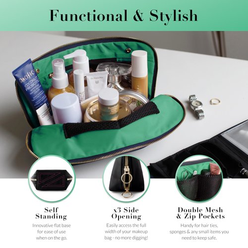 KUSSHI Washable Travel Makeup & Cosmetic Bag - Brush Organizer Sold Separately (Signature, Navy/Mint)