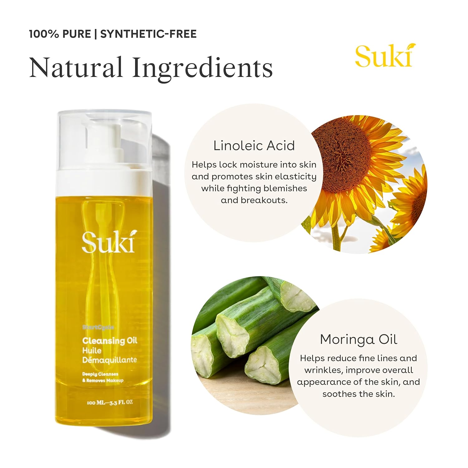 Suki Cleansing Oil - Makeup Remover & Facial Cleanser | Hydrates & Prevents Breakouts - 4 Fl Oz