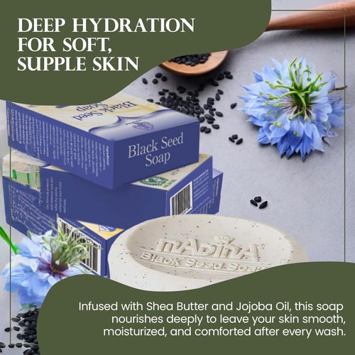 Madina Black Seed Soap Bar – Moisturizing, Anti-Aging, Deep Cleansing, Black Seed Oil, Shea Butter, Jojoba Oil, Plant-Based, Gentle Face & Body Cleanser, 6 Pack (3.5 oz Each)