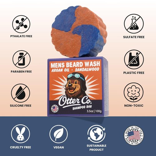 Otter Co. Men's Shampoo Bar & Beard Wash - Argan Oil & Sandalwood | Vegan, Sulfate-Free, Non-Toxic - 100% Organic Ingredients, All Hair Types