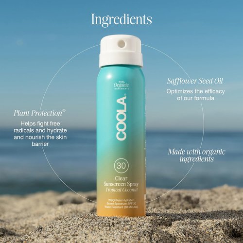 COOLA Organic Sunscreen SPF 30 - Vegan Sunblock Spray for Daily Protection | Tropical Coconut Scent