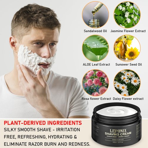 Shaving Cream Mens – 8.5oz Extra Large Shave Cream - Rich Lather Prevents Razor Burn & Irritation, Moisturizes Dry Skin - Gentle Formula for Seniors - Secret Santa Gifts