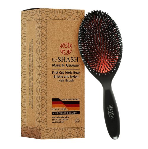 Since 1869 Boar Bristle Brush - Handmade in Germany for Normal to Thick Hair - Gently Detangles & Softens (Large)