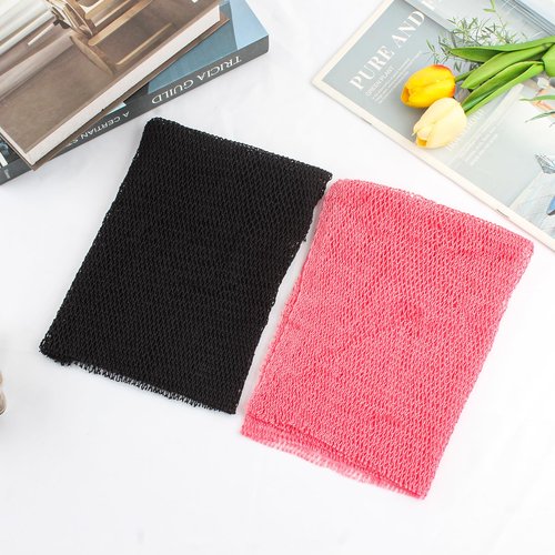 QOPAHI Knotted African Net Sponge, Stretchable African Exfoliating Net with Knots, African Wash Cloth Body Shower Scrubber Nylon Back Scrubber Bath Sponge, Stretch Length to 170cm(Black+Pink)