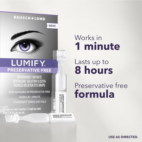 LUMIFY Eye Drops - Preservative-Free Redness Reliever for Sensitive Eyes | 20 Single-Use Vials, Works in 1 Minute