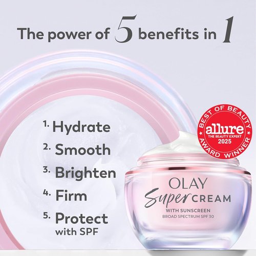 Olay Super Cream - Lightweight Face Moisturizer with SPF 30 | 5-in-1 Hydrating & Brightening Benefits - 1.7 oz
