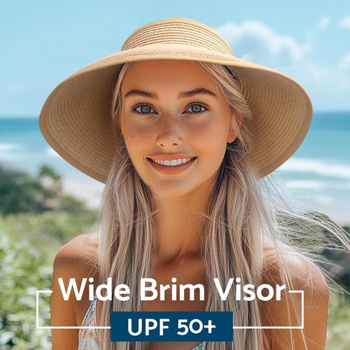 NPJY Sun Hats for Women - Wide Brim Roll-Up Beach Hat | Packable & Foldable Straw Visor
