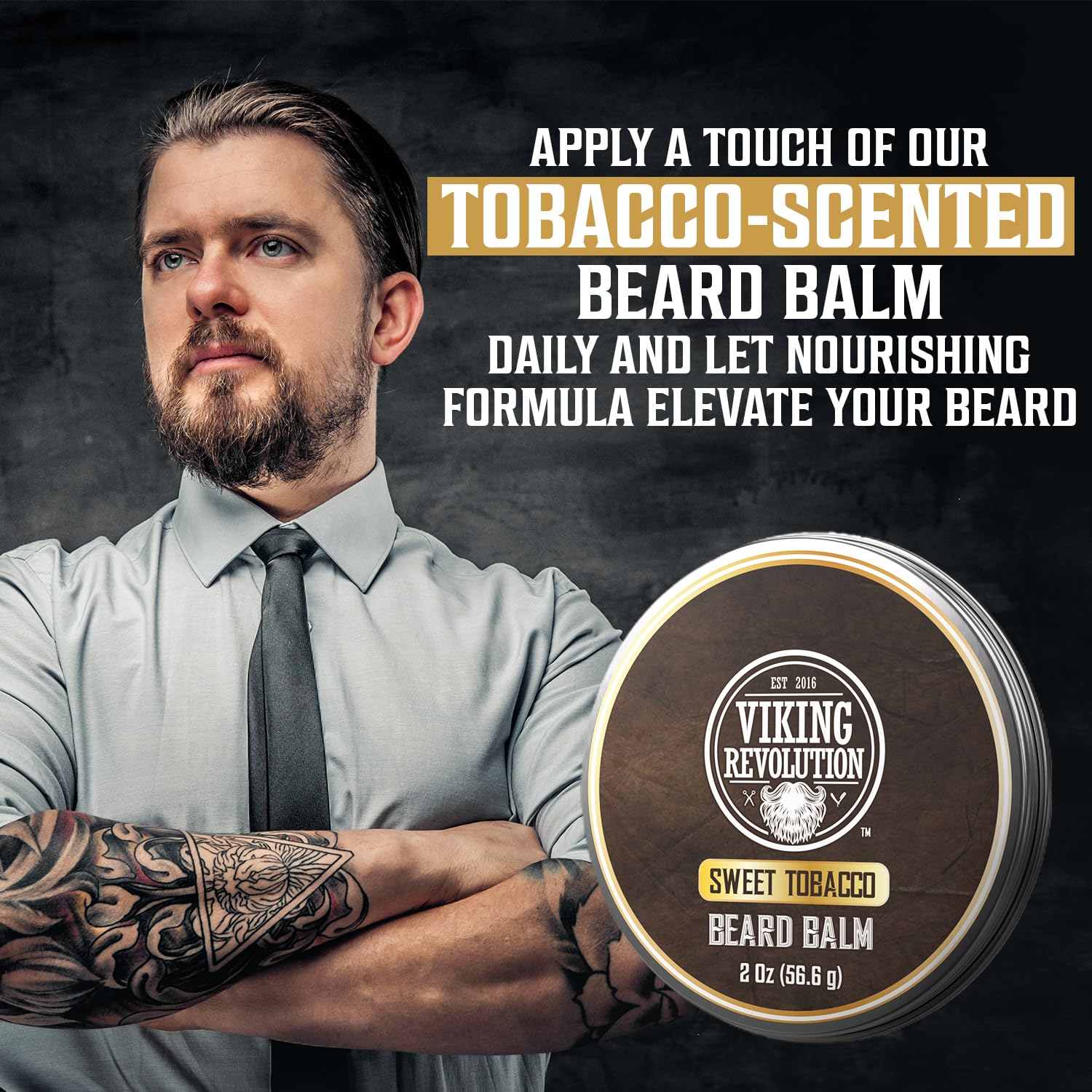 Viking Revolution Beard Balm - Tobacco Scented Moisturizing Butter with Argan & Jojoba Oil | 2oz