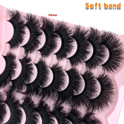 loladook Mink Lashes Fluffy 20mm Big Faux Mink Strip Lashes Cat Eye Long False Eyelashes Dramatic Soft 25mm 3D Volume Eyelashes Pack 14 Pairs