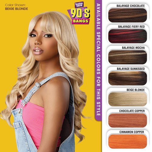 Sensationnel Butta Lace 90Sbangs Wigs - Unit 909 Glueless Wide Deep Part Synthetic Preplucked Hairline (1B OFFBLACK)
