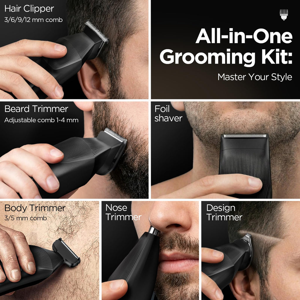Yineel HC600 Beard Trimmer for Men, All-in-One Cordless Grooming Kit, Waterproof Electric Razor & Hair Clipper for Face Mustache Body Nose Hair Trimming, Precision Blades, Gifts for Men Barber