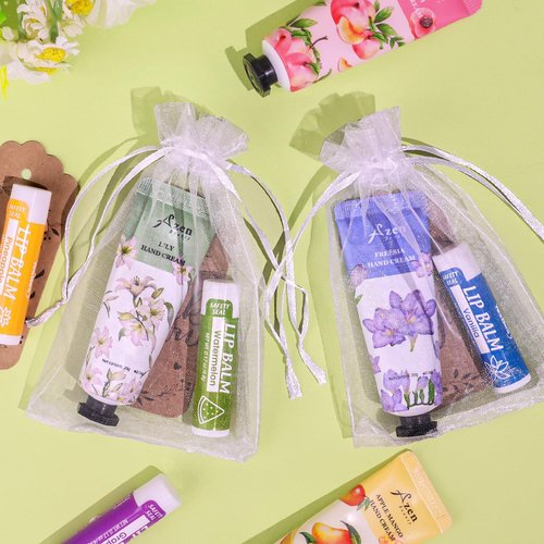 AZEN 32 Sets Bulk Gifts, Hand Cream and Lip Balm Bulk Set with Organza Bag Thank You Card, Baby Shower Wedding Gifts for Guests, Bridal Wedding Favors, Valentines Gift for Women