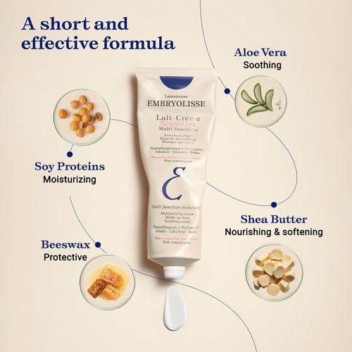Embryolisse Lait Creme Sensitive Moisturizer. Hypoallergenic Face & Body Cream for All Skin Types With Aloe Vera & Shea Butter. Fragrance Free & Suitable for Sensitive Skin, 1.01 Fl Oz