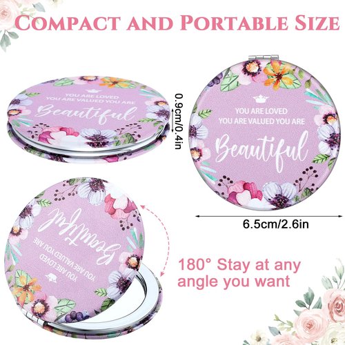 Panelee 10 Pcs Inspirational Compact Mirror Bulk Floral Pocket Purse Mirror Portable Travel Makeup Folding Handheld Double Sided 1x/2x Inspirational Gift for Women Girls
