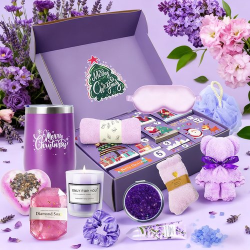 Christmas Gifts for Women 2025 -12 Days of Christmas Advent Calendar for Mom, Wife, Girlfriend, Sister, Her - Lavender Spa Gifts Basket Set Includes Coffee Mugs, Scented Candle, Soap, sock, Eye mask