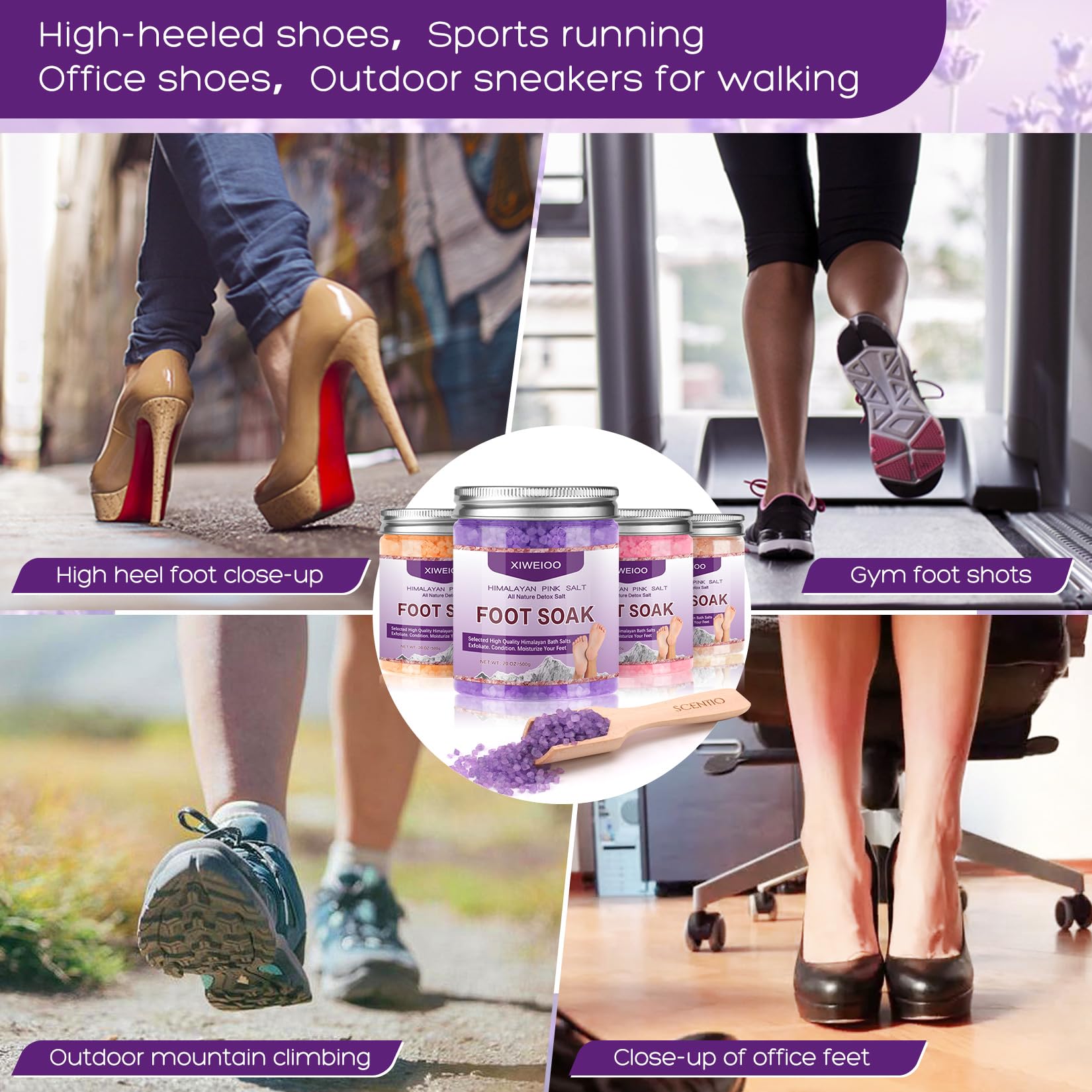 XIWEIOO Tea Tree Oil Foot Soak Stubborn Foot Odor, Athletes Lavender Foot Soak with Pure Epsom Salt Soak Pedicure Salt Athletes Foot & Stubborn Foot Bath Salt Softens Calluses & Soothes Foot Care spa…