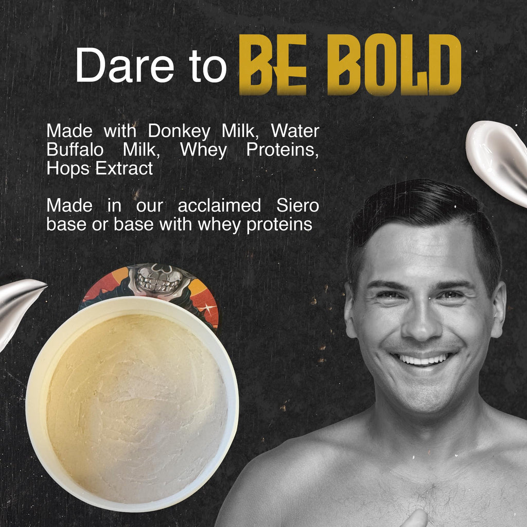Vor V Tallow Shaving Soap. Enriched with Donkey Milk, Water Buffalo Milk, Whey Proteins, Omega 3, Omega 6, Hops Extract. Scent of Leather, Raspberry, Geranium, Vanilla, Cashmeran