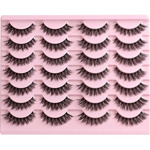 FARRED Natural Lashes Short Eyelashes Wispy False Mink Clear Band & Black Lash Strips Mixed 14 Pair Natural Look Fluffy Cat Eye Strip Eyelash Small Fake Lashes Full Pestañas Set for MUA and Beginners