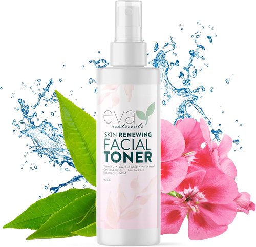 Eva Naturals Witch Hazel Face Toner - Hydrating & Clarifying with Glycolic Acid, Vitamin C & Aloe (4oz)