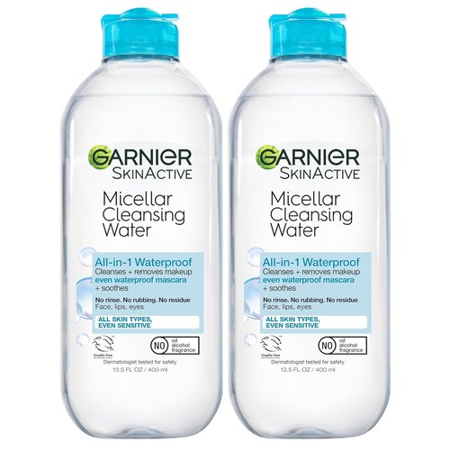 Garnier Micellar Water - Waterproof Makeup Remover & Hydrating Cleanser for Sensitive Skin | 13.5 Fl Oz (400mL), 2 Count