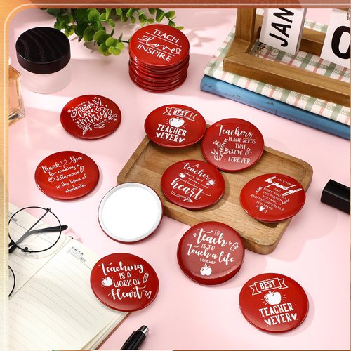 Geelin 20 Pcs Teacher Appreciation Gifts Bulk Mini Compact Makeup Mirrors Gift for Womens History Month Teachers Team Group(Red Bottom)