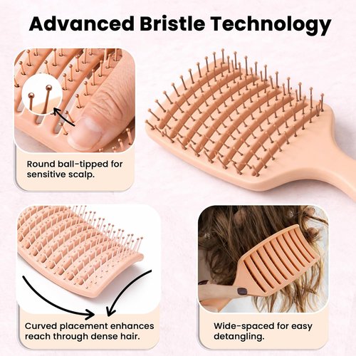 Herstyler Vented Hair Brush - Fast Detangling for Thick, Curly, or Wavy Hair - Peach Color