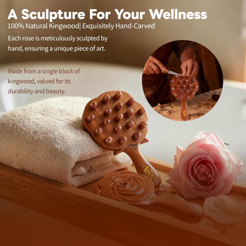 Wooden Scalp Massager & Cushion Hair Brush Gift Set – Manual Head Massage Brush with Rounded Tips, Gentle Scalp Stimulation & Daily Hair Care – Gift-Ready Self-Care Set