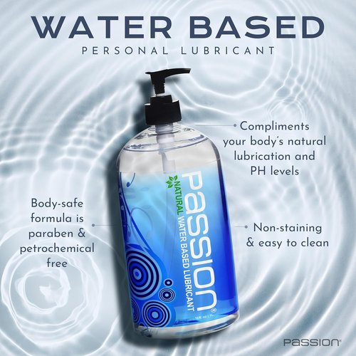 Passion Natural Water-Based Personal Lubricant - 16 Fl Oz | Premium Non-Sticky Formula for Smooth Comfort