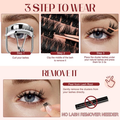 Higu clace Self Adhesive Eyelashes Volume Pre Glued lash clusters kit Mix 10-16mm, Preglued Eyelash No Glue Needed Easy to Use, DIY Eyelash clusters(AD11)