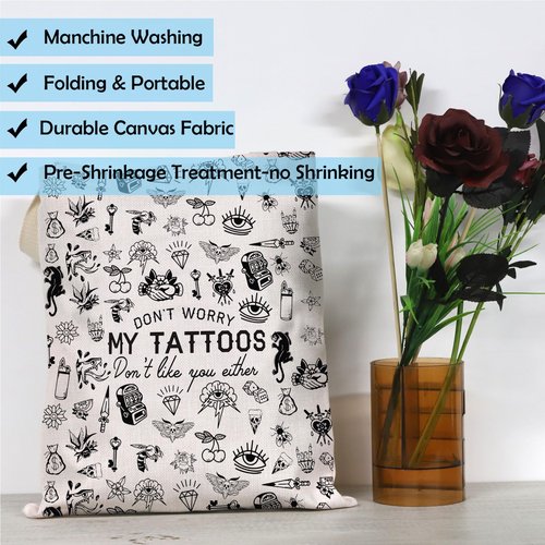 GJTIM Tattoo Lover Gift - Don't Worry My Tattoos Don't Like You Either Zipper Pouch Makeup Bag for Tattooer
