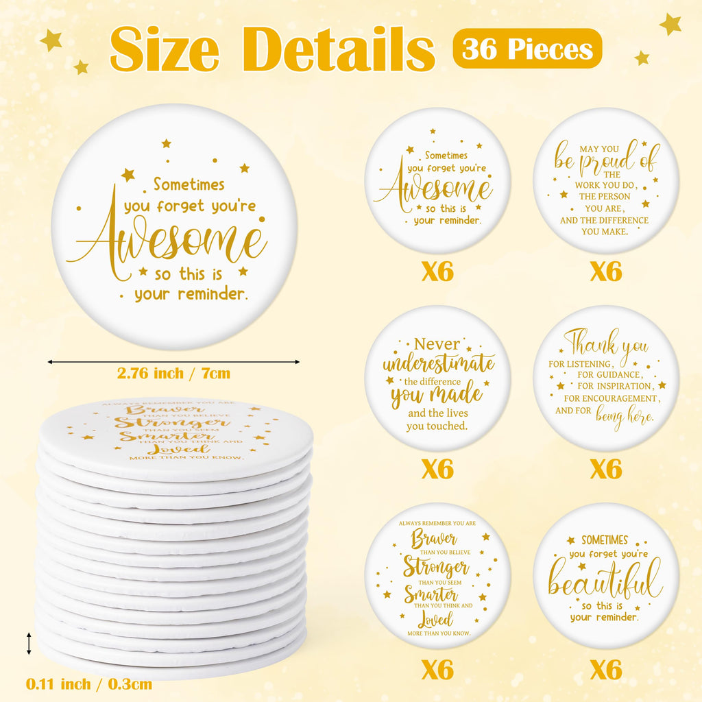 Y1tvei Inspirational Compact Mirror Bulk - 36Pcs White Gold Mini Portable Round Pocket Purse Makeup Mirrors, Sometimes You Forget You're Awesome Gift for Women Lover Coworker Friends Party Favors